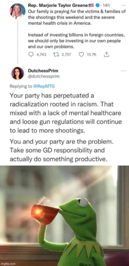 Rep. Marjorie Taylor Greene mental health mass shooting tweet meme