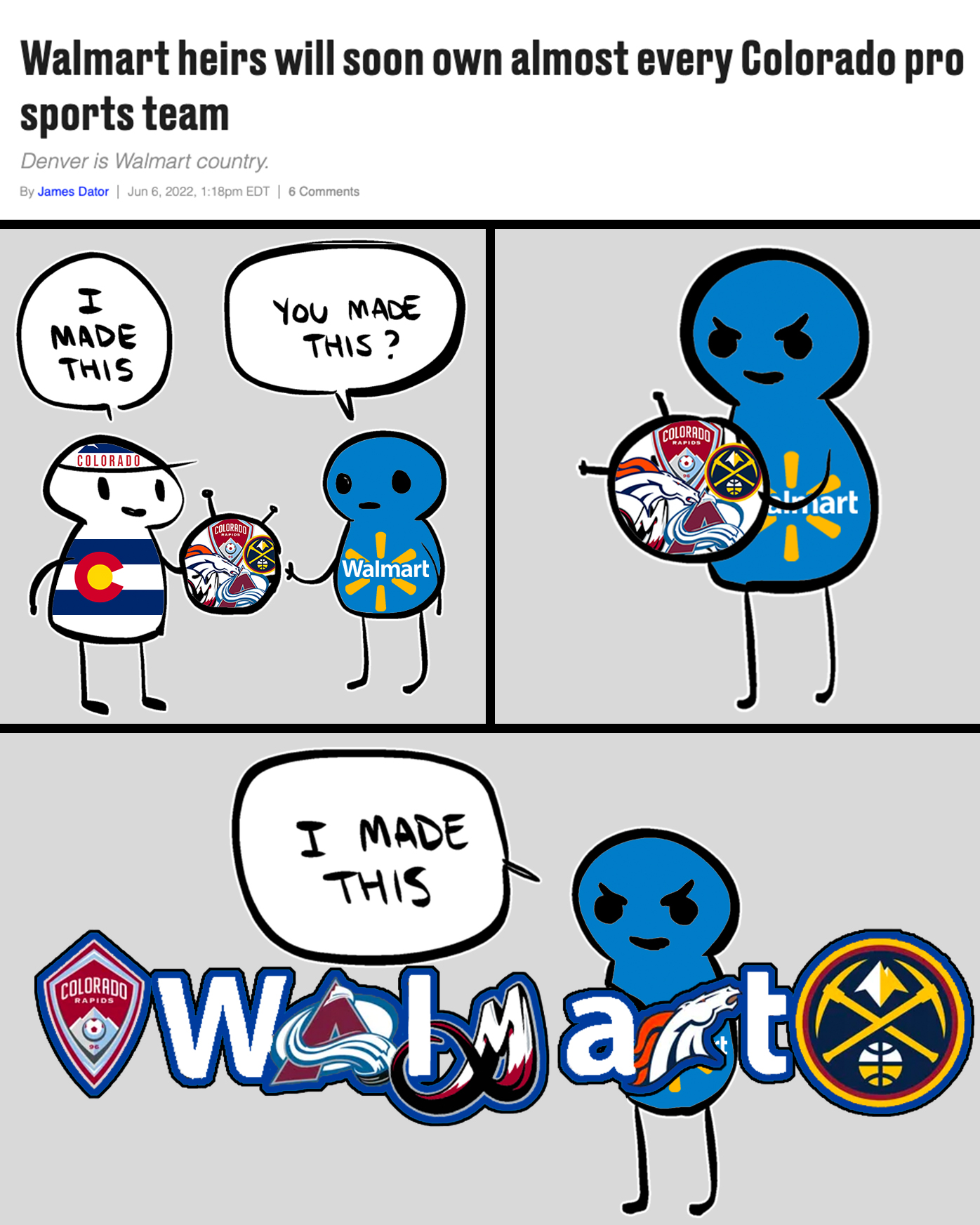 Walmart monopoly on Colorado professional sports meme