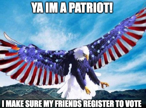 Patriots make sure your friends are registered to vote meme
