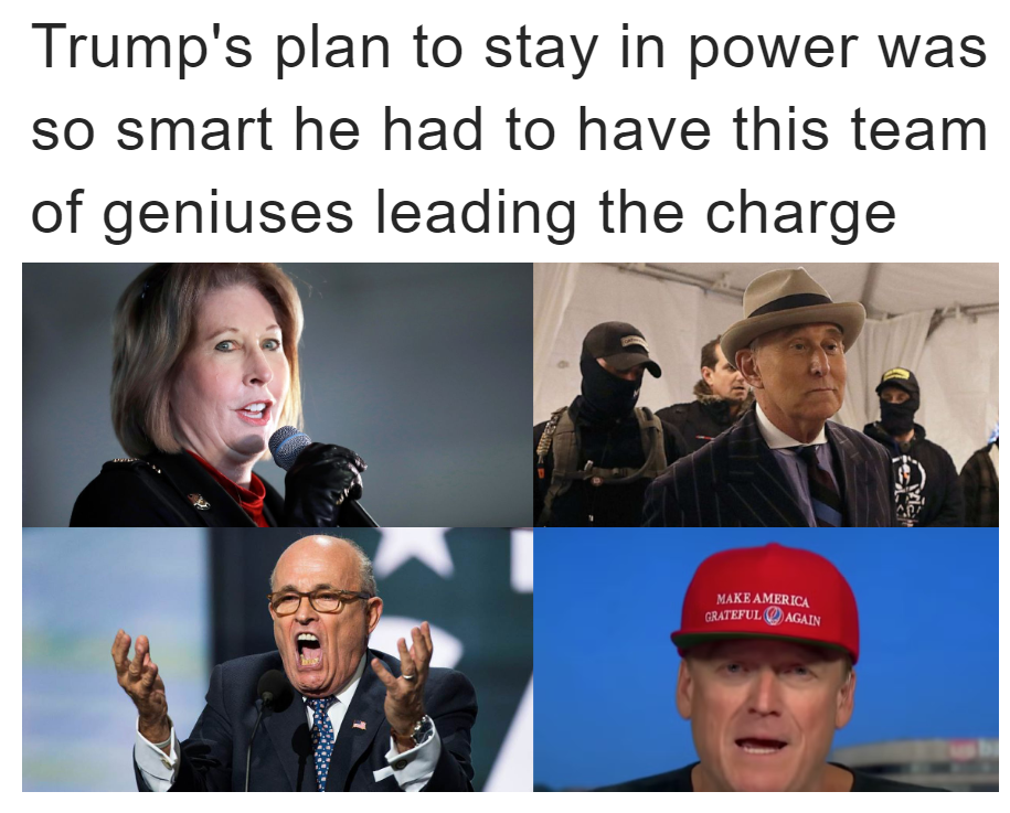 Trump's plan to stay in power with these geniuses in charge meme