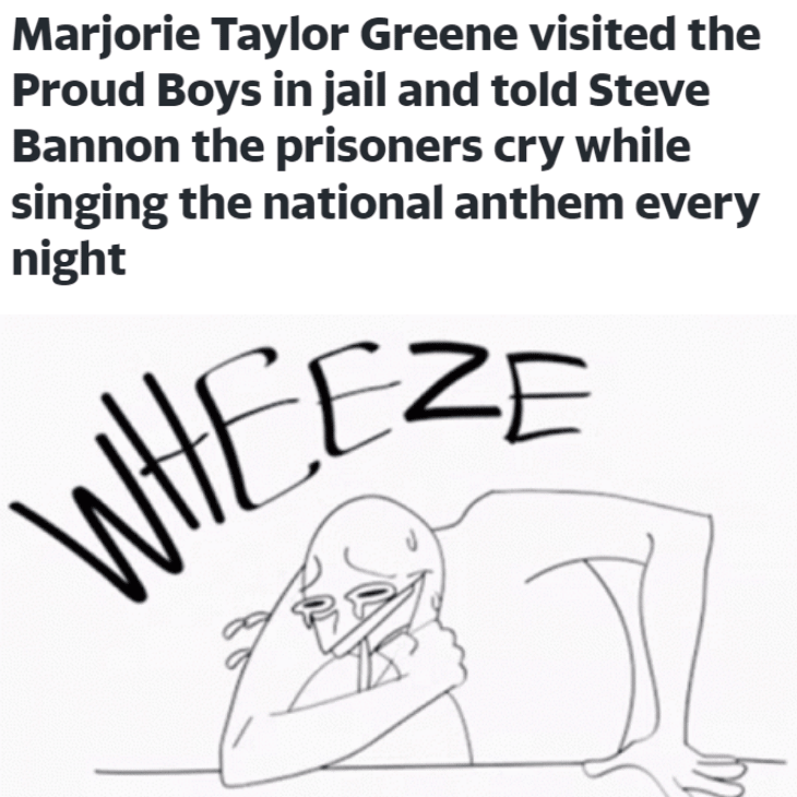 Laughing at Marjorie Taylor Greene's visit to the Proud Boys in jail motion meme