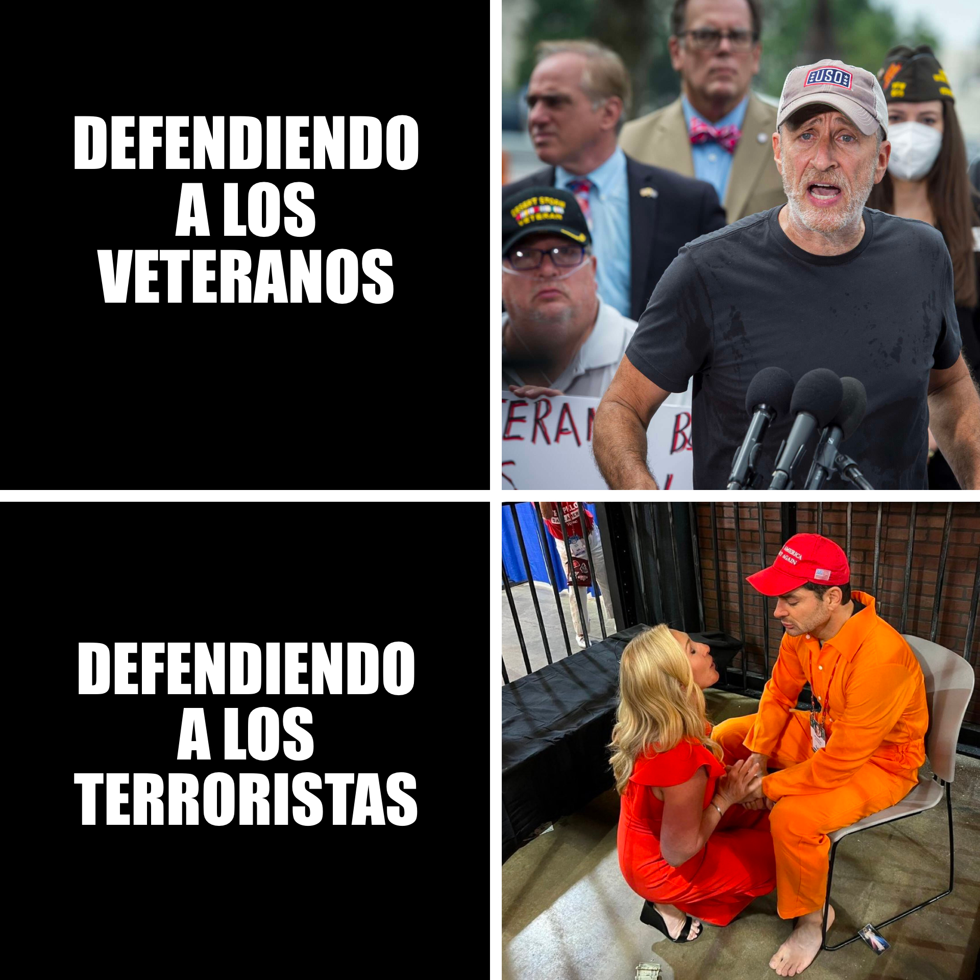 Fight for veterans or fighting for terrorists Spanish text meme