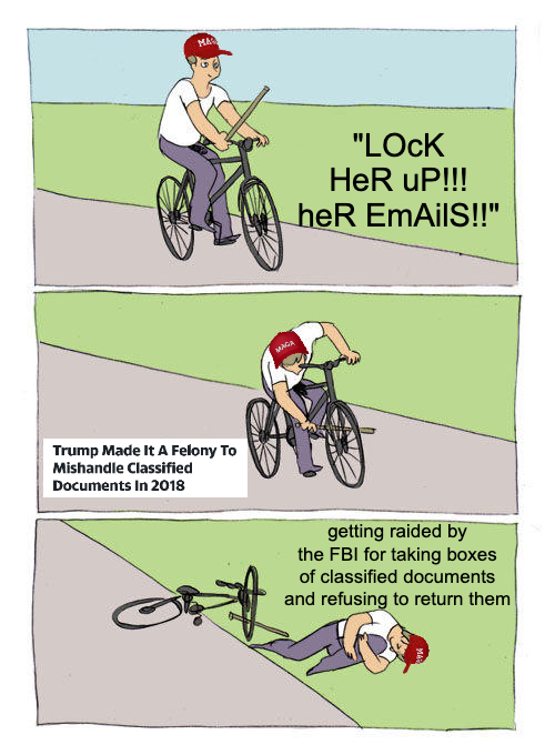 Her emails vs. stealing classified documents meme