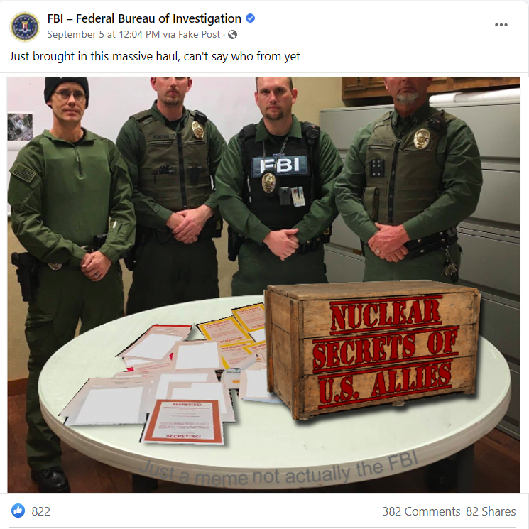 FBI post about classified nuclear files meme