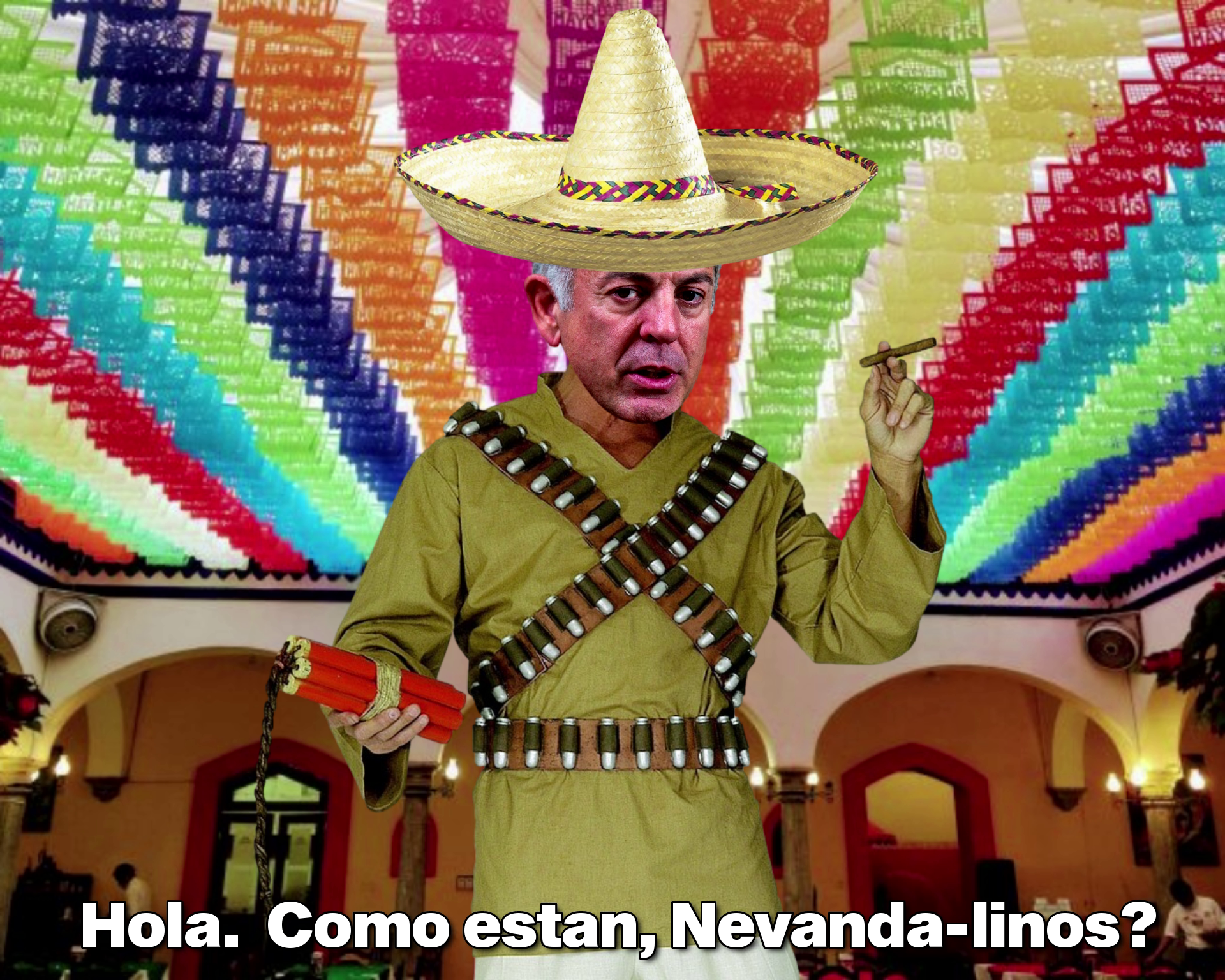 Hola, como estan Nevanda-linos? Joe Lombardo Spanish text meme