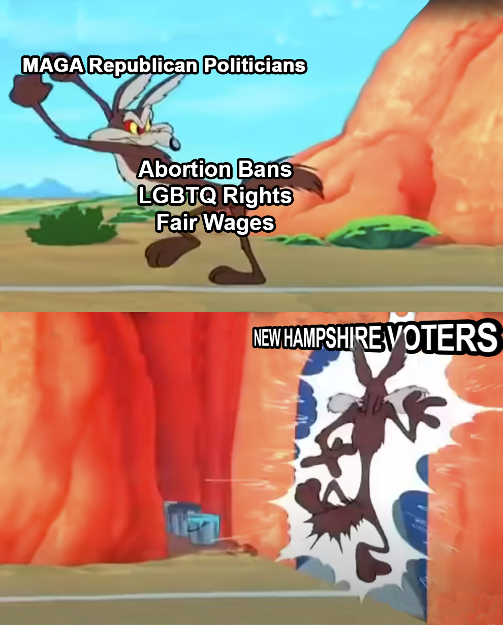 MAGA Republican Politicians stopped by New Hampshire voters meme