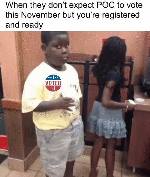 When they don't expect POC to vote this November but you're registered and ready motion meme