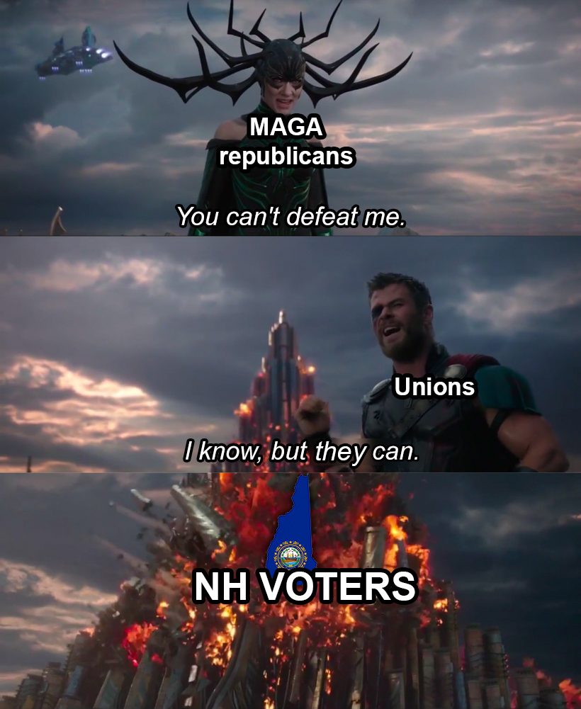 NH voters can help unions defeat MAGA Republicans meme