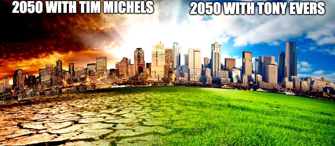 2050 with Tim Michels vs with Tony Evers meme