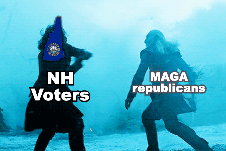 New Hampshire voters slicing through MAGA Republicans motion meme