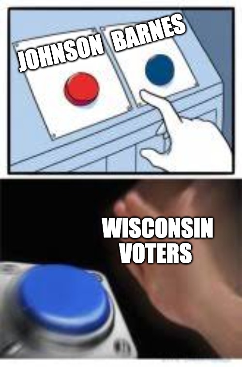 Wisconsin voters pressing the Barnes button meme