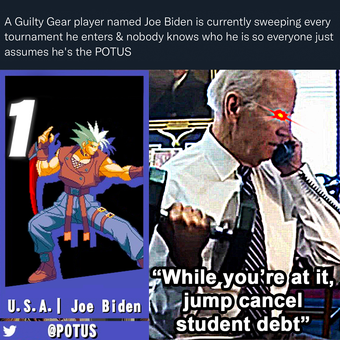 A Guilty Gear player named Joe Biden is currently sweeping every tournament he enters meme