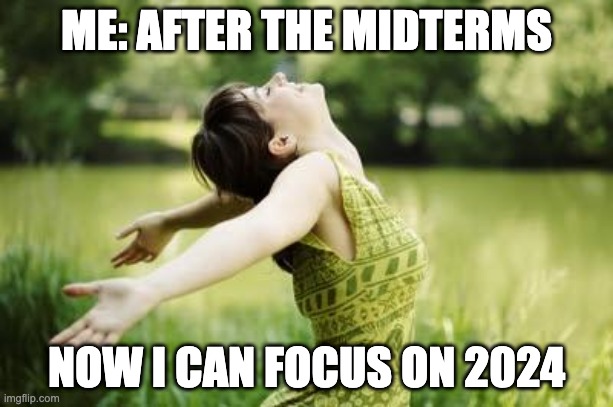 Me after the midterms, now I can focus on 2024 meme