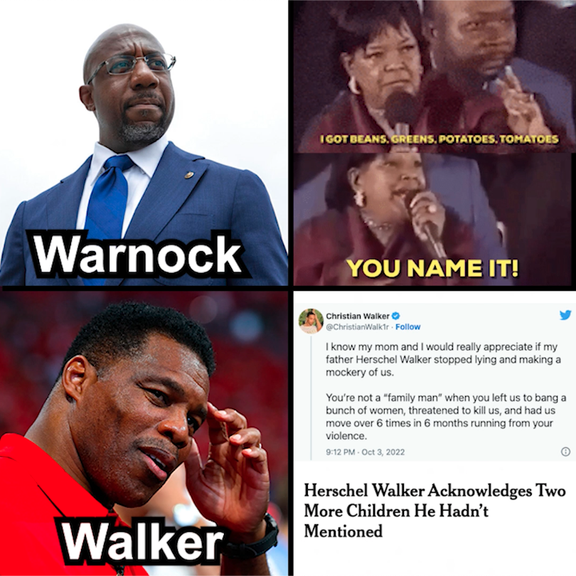 Warnock vs Walker on family Thanksgiving meme