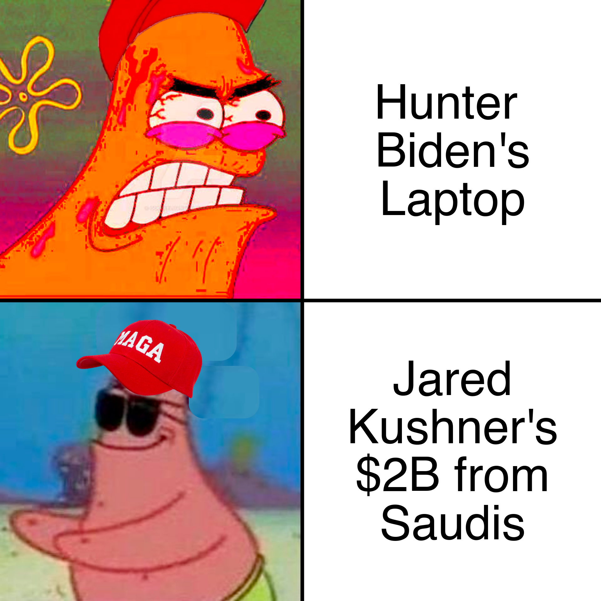 Hunter Biden's laptop vs Jaren Kuchner's $2B from Saudis meme