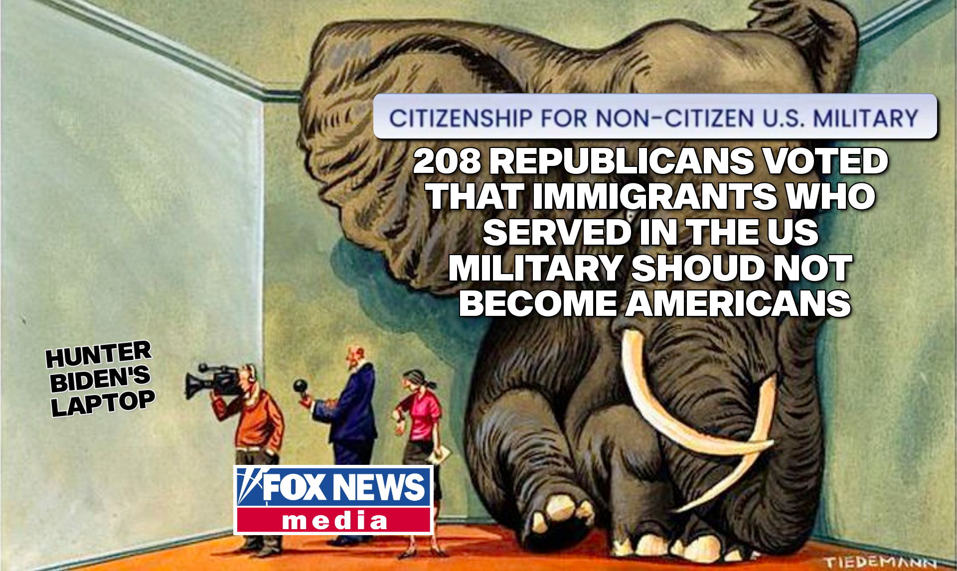 FOX News focusing on Hunter Biden's laptop vs citizenship for immigrant veterans meme
