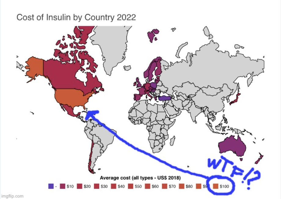 Cost of Insulin by country 2022 meme