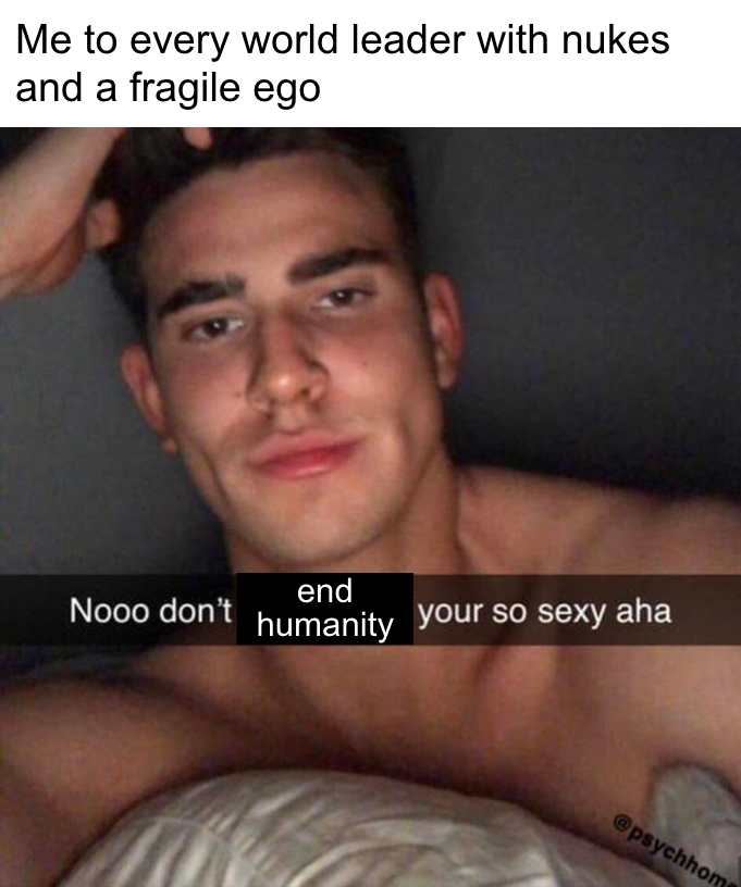 Me to every world leader with nukes and a fragile ego meme