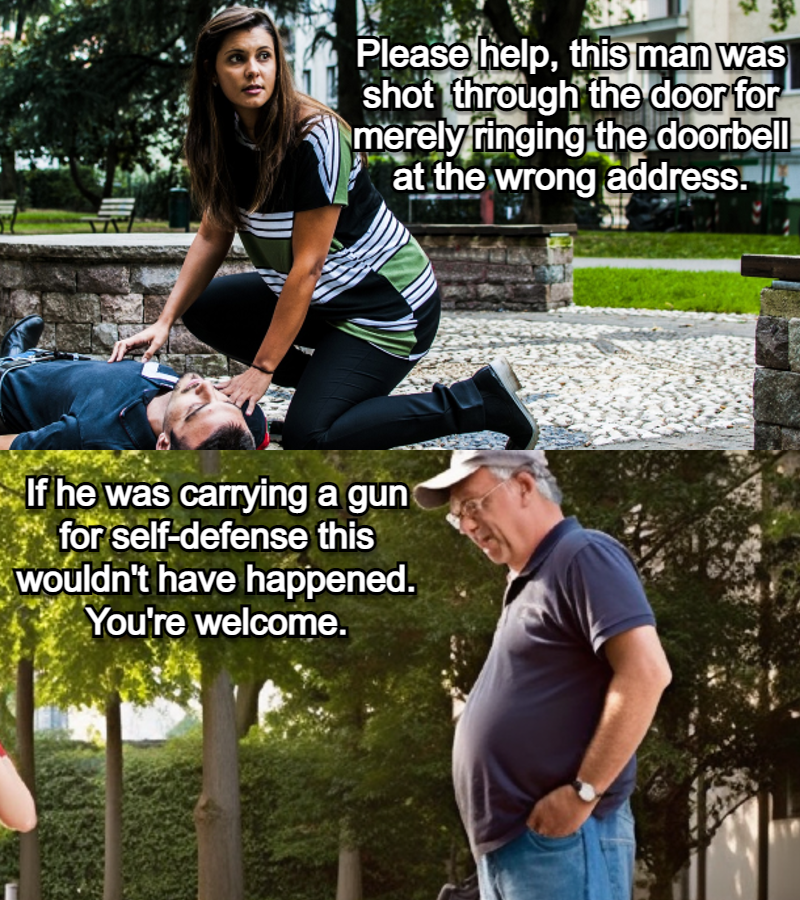 If he was carrying a gun for self-defense this wouldn't have happened meme