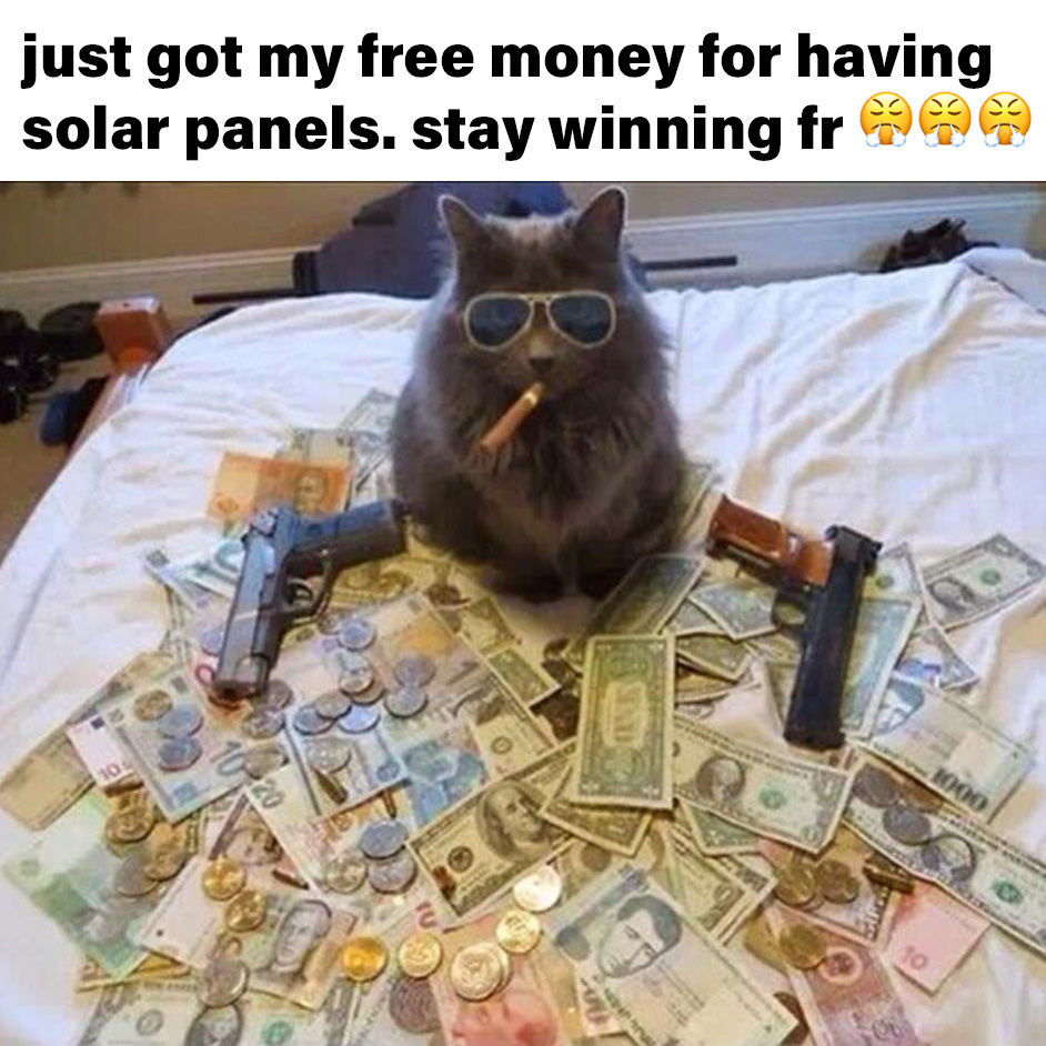 Just got my free money for having solar panels meme