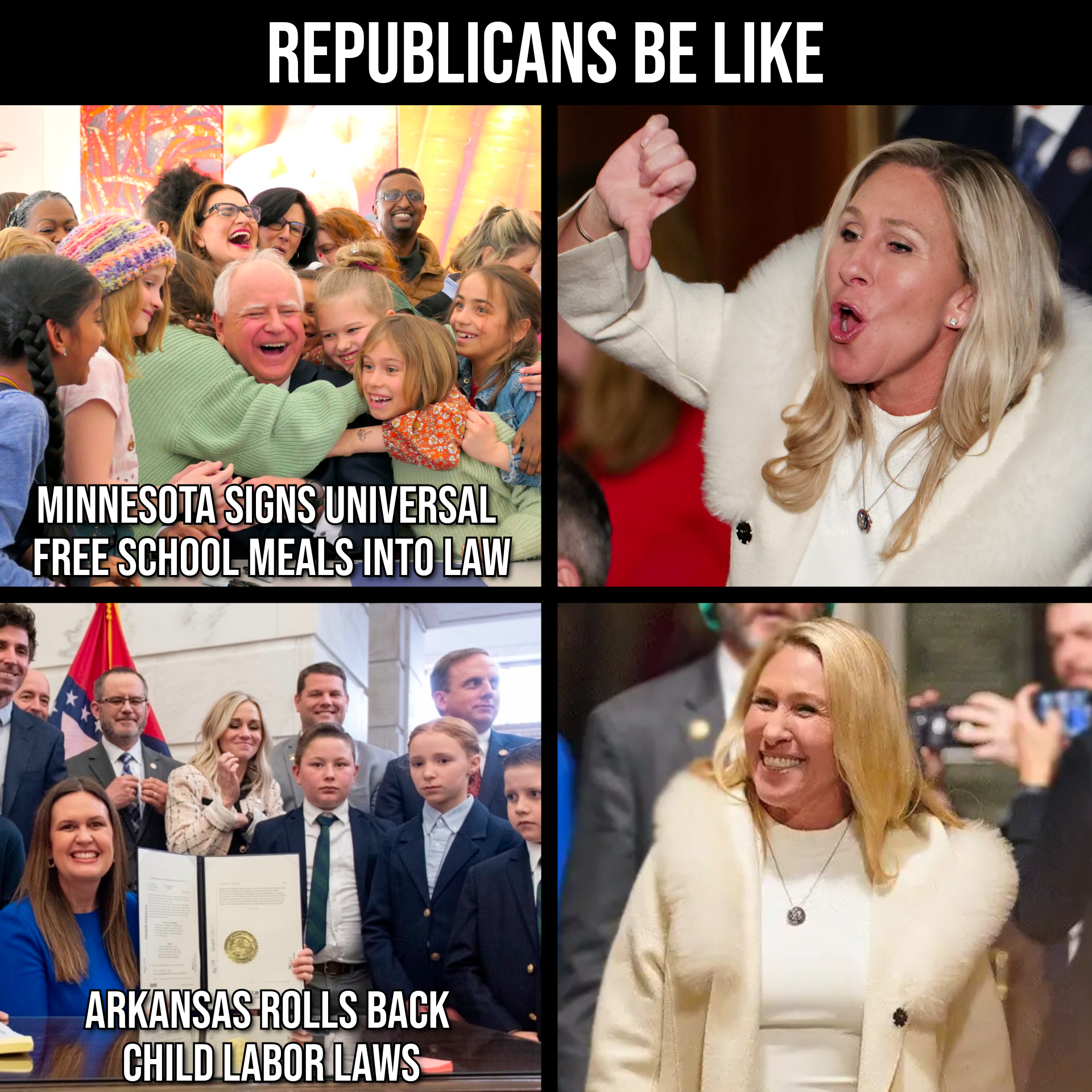 Republicans on free school meals vs child labor laws meme