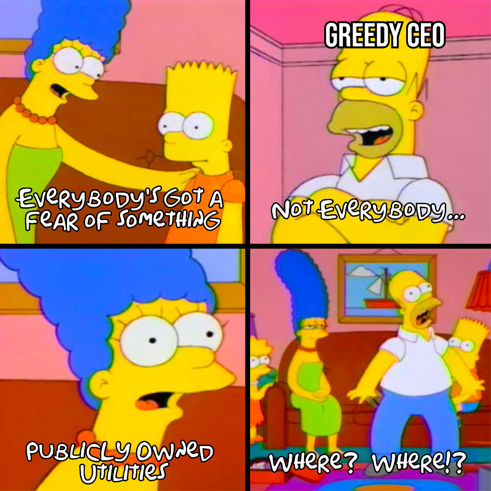 Greedy CEOs are afraid of publicly owned utilities meme