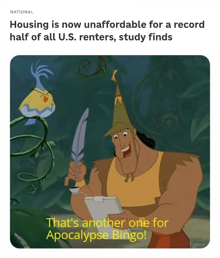 Housing is now unaffordable for a record half of all US renters meme