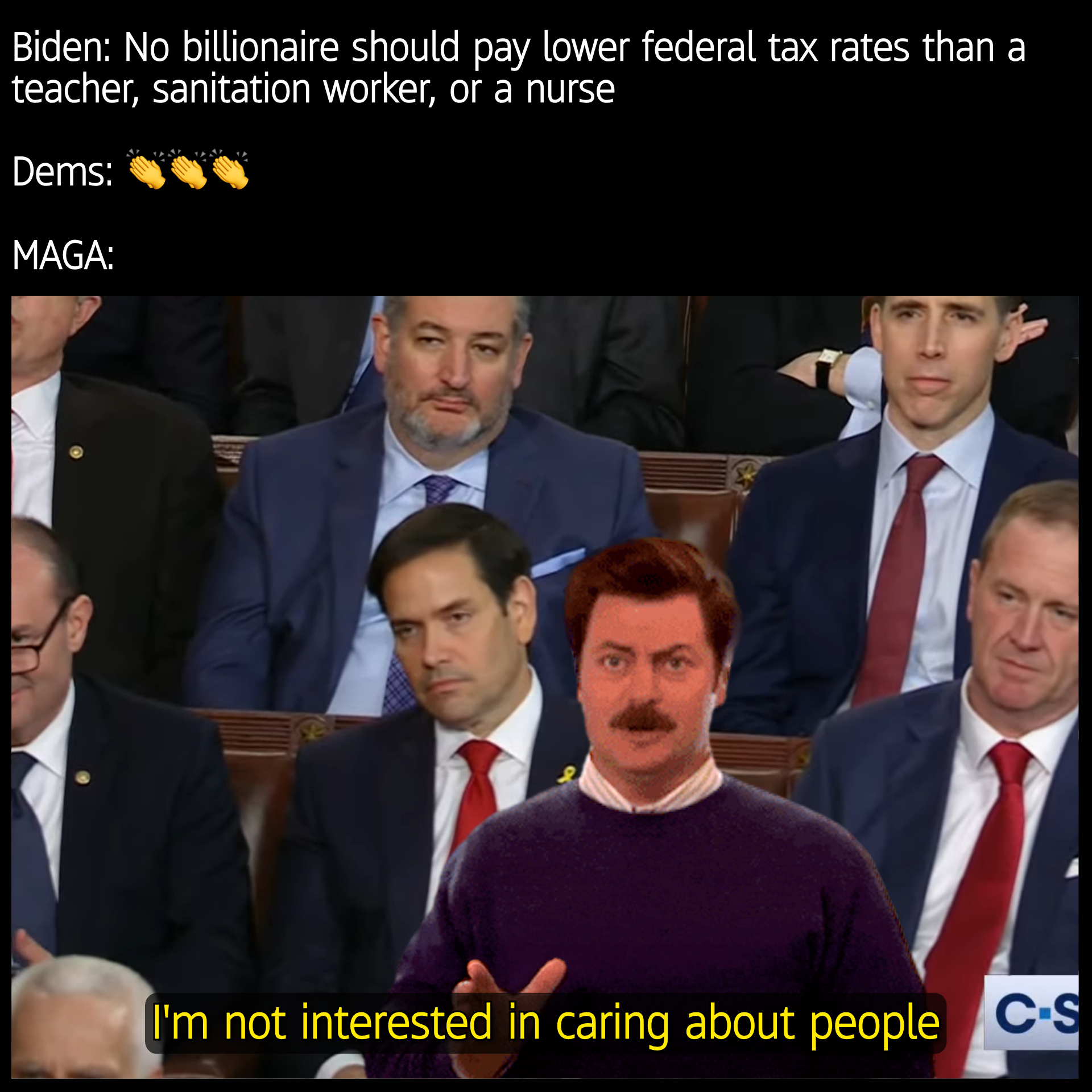 No billionaire should pay lower federal tax rates than a teacher, sanitation worker, or nurse meme