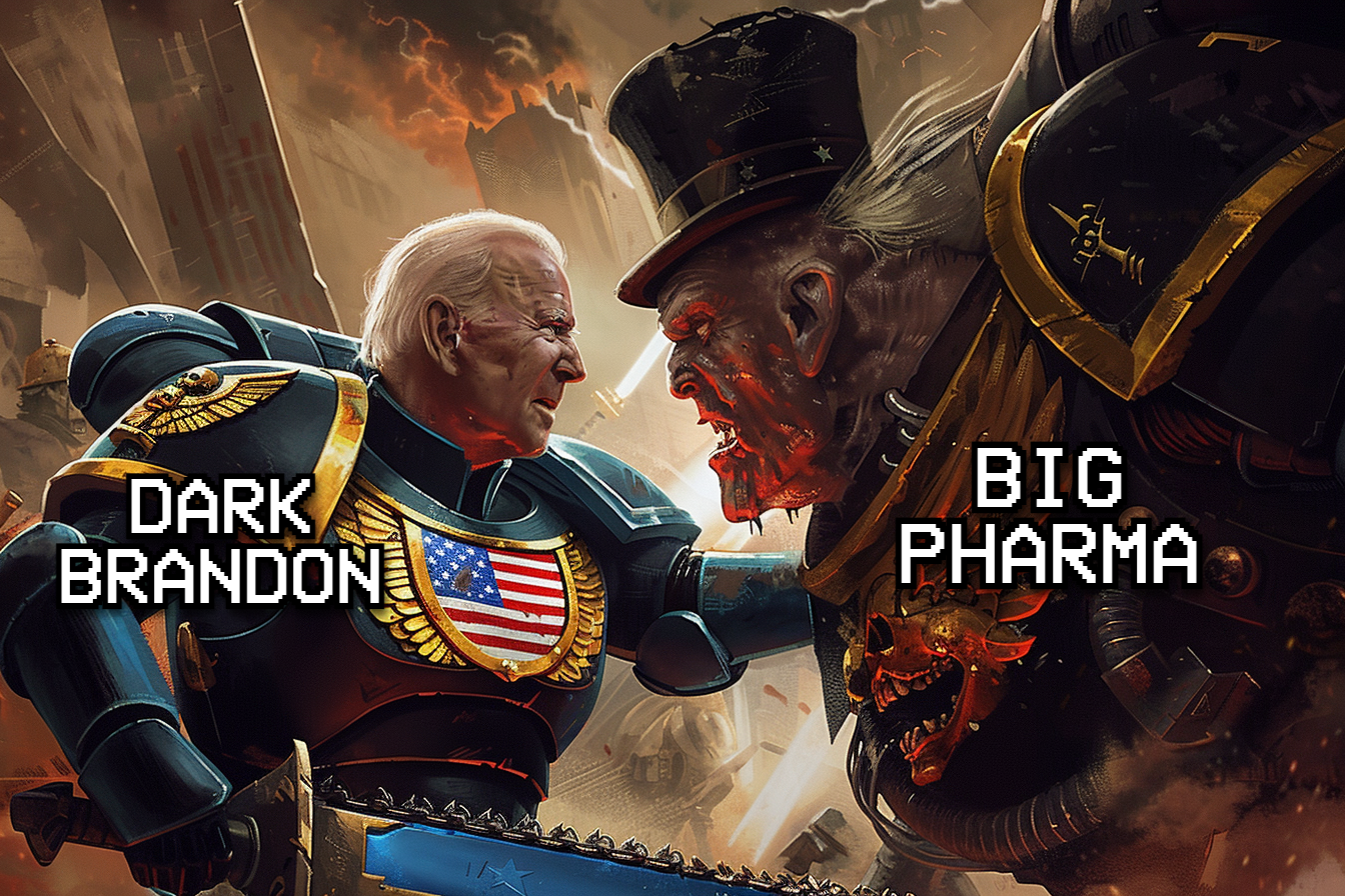 Dark Brandon going after Big Pharma meme