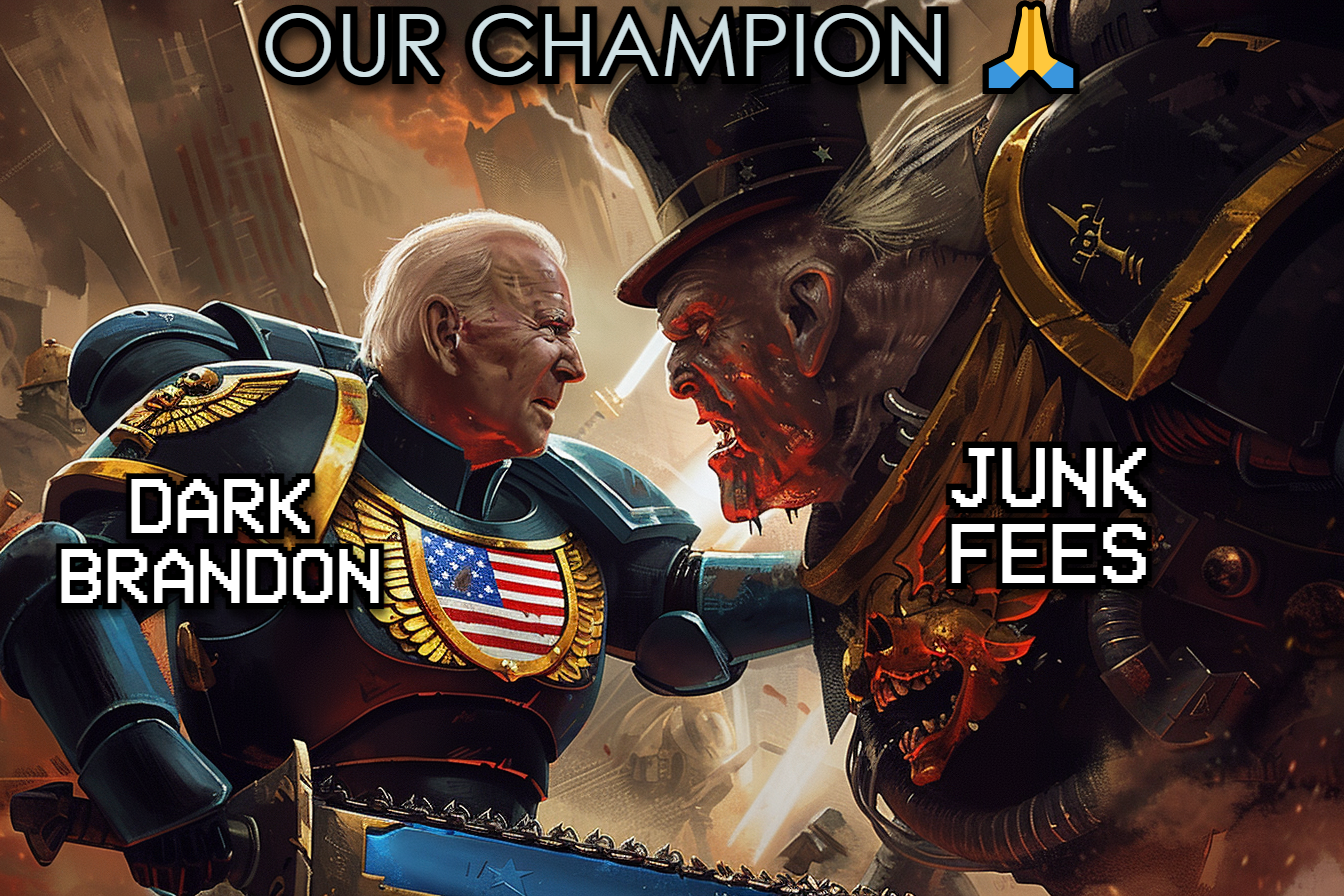 Dark Brandon fighting junk fees meme