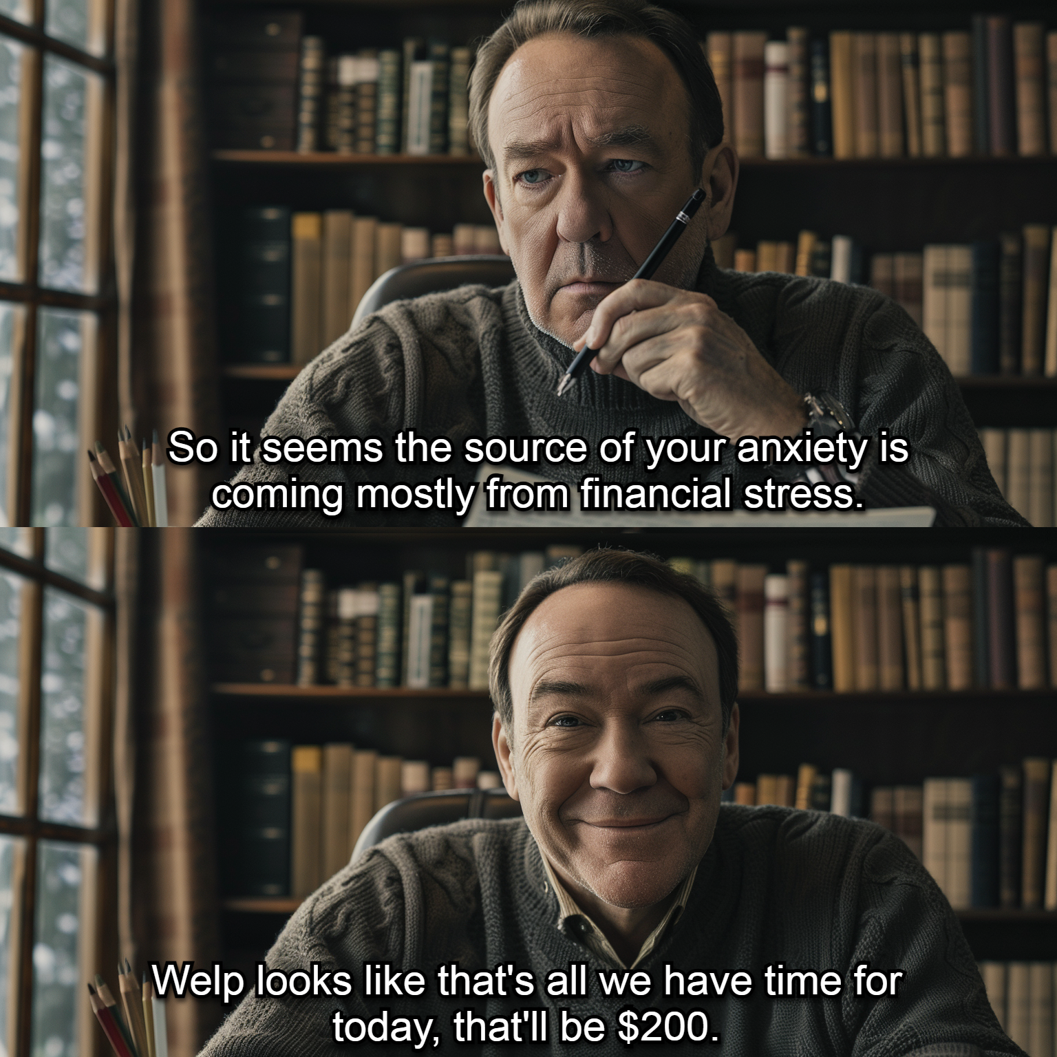 Financial stress in therapy meme