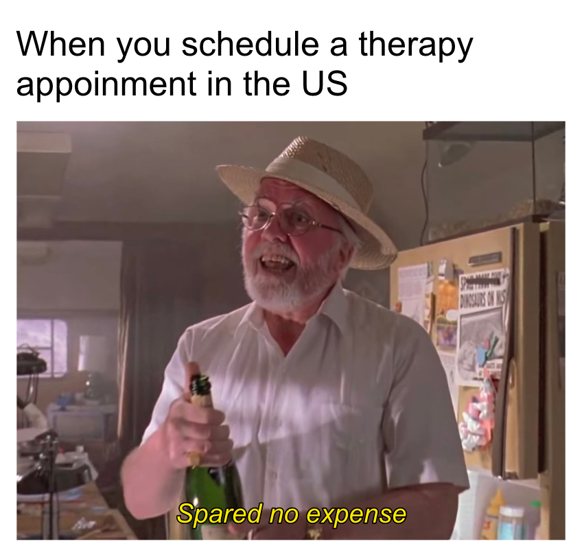 When you schedule a therapy appointment in the US meme