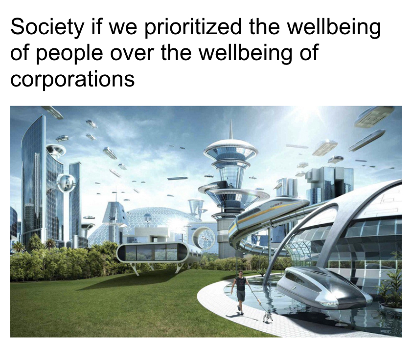 Society if we prioritized people over corporations meme